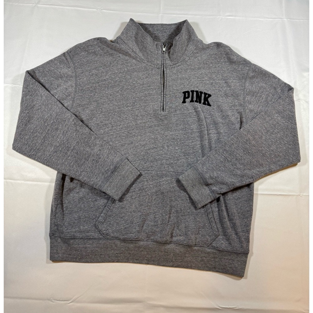 Victoria's Secret Pink Women's Gray Quarter Zip Long‎ Sleeve Sweatshirt Size M